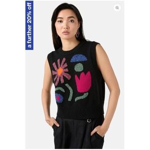 Gorman Australia Crafternoon Knit Vest Black with Floral Doodle Design Sz US 12